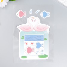 Swans switch sticker in a pond with fish 