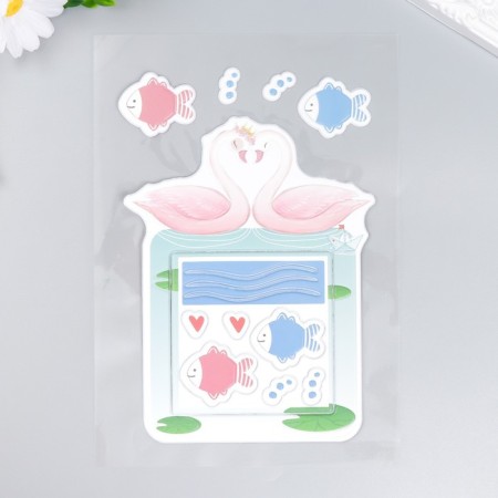 Swans switch sticker in a pond with fish "window 8.5x8.5 cm, volumetric 26x16.5 cm