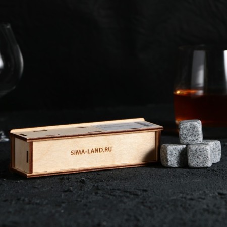 Wooden stones in a wooden box with the Whiskey Man lid, 4 pcs-1