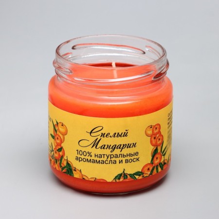 Natural eco candle "Ripe Mandarin", orange, 7x7.5 cm, 14 hours-2