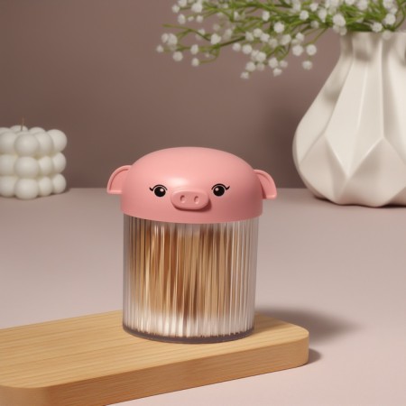 Organizer for cotton sticks "Pigging", with a lid, d = 7.7 × 10.3 cm, in the bag, pink, transparent