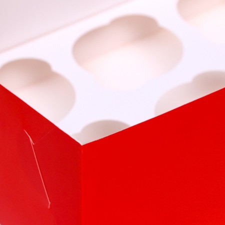 Packaging for cupcakes with a window for 6 cellulose cupcakes, scarlet, 25 x 17 x 10 cm-3