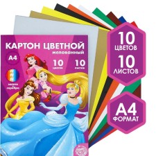 Cardboard Color, A4, 10 sheets, 10 colors, coated, one -sided, in a folder, 240 g/m², princesses