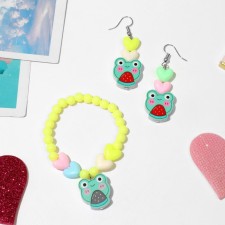 Set of children's “chosen” 2 subjects: earrings, bracelet, frogs, color mix
