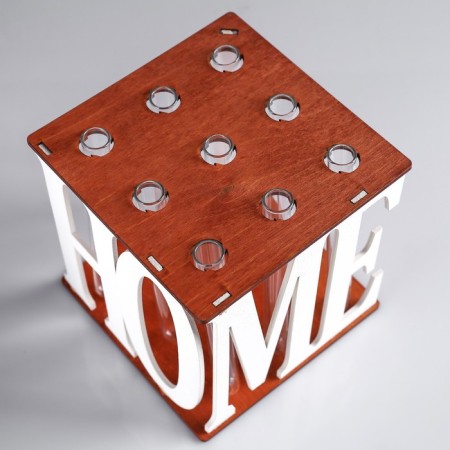 Kashpo wooden 15 × 15 × 15 cm with 9 flasks "Home", sealy white give beautifully-1