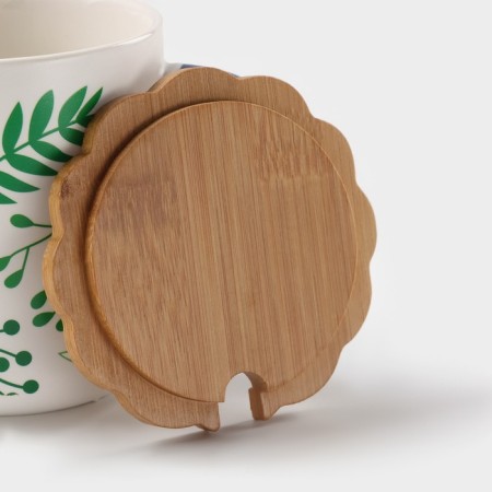Ceramic mug with a spoon "Herbarium", 350 ml, white color-2