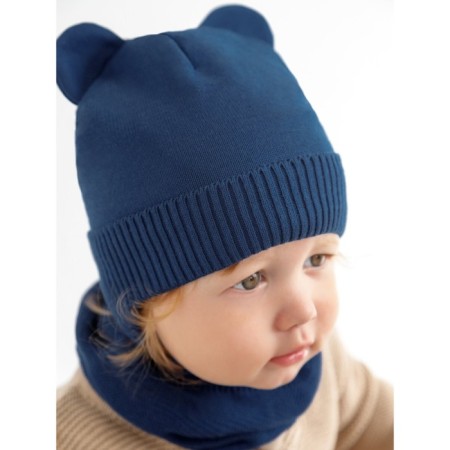 A cap on ties with ears children's Amarobaby Pure Love Bear, with a lining, size 40-42 cm, blue color-3