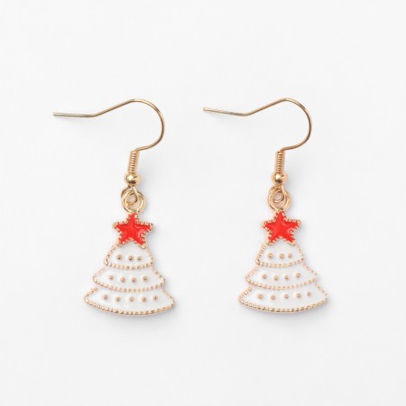 New Year! Earrings "New Year" Christmas tree in the snow, white-red in gold-1