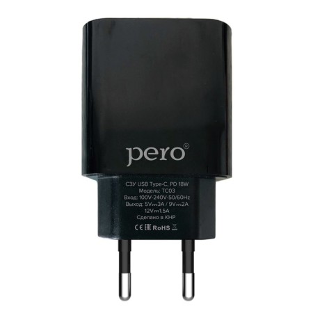 Network charger Pro TC03, USB Type-C, 3 A, 18W, fast charging, black-1