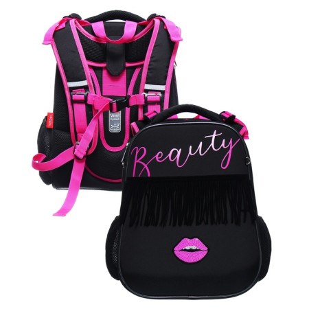 Frame backpack 38 x 29 x 17 cm, Hatber Ergonomic Classic "Beauty" Black/Pink NRK85011