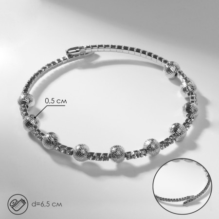 Bracelet with rhinestones "Noel" beads No. 6, white color in silver