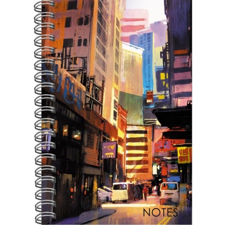 Notebook A5, Bright City, 80 sheets, in a cage on a crest, a solid cover, Soft-Tach lamination, title sheet, internal block 70-3