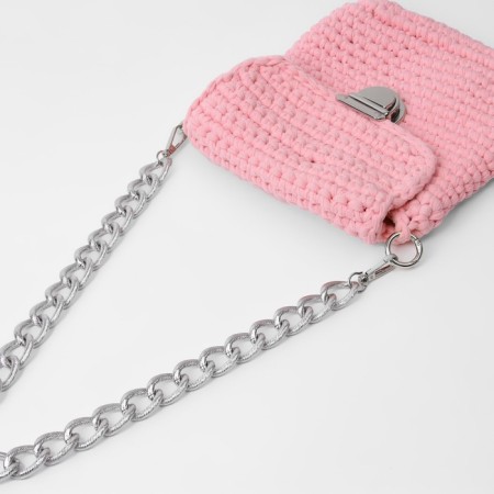 A chain for a bag, with carbines, metal, ribbed, 27 × 20 mm, 60 cm, silver color-2