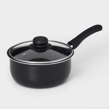 Bucket Consul d = 18 cm, 2 l, plastic handle, glass cover, anti -stick coating, black color