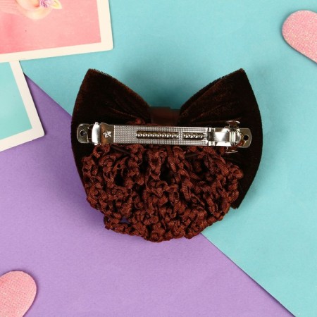 Hair machine "Bow" with a mesh for a bundle, D-10 cm, brown-1