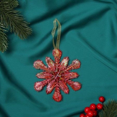 Christmas tree decoration "Openland snowflake" 11x11 cm, red overflow