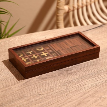 Board game 3V1 (domino + crossbreaks + cubes) 23x10.5x3.5 cm, tree shisham