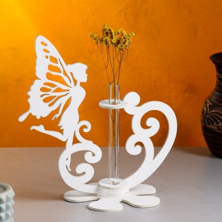 Kashpo wooden 13.5 × 13 × 24 cm with 1 flask "Fairy", white give beautifully