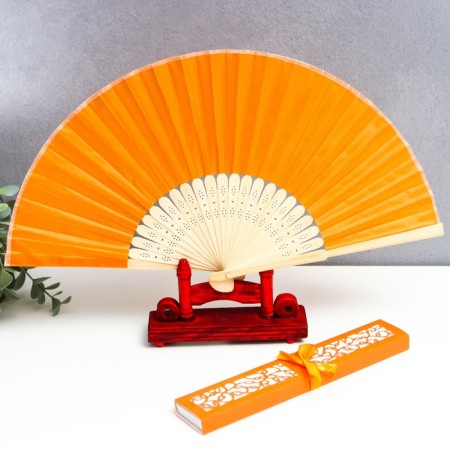 Fan Bamboo, Textile H = 21 cm "Monocet" in the box, orange