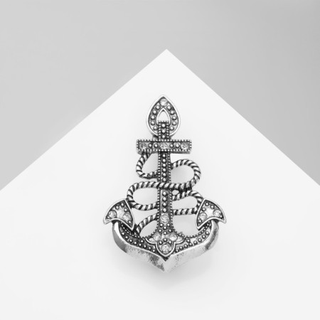 Brooch "Anchor" retro, white color in black silver-1