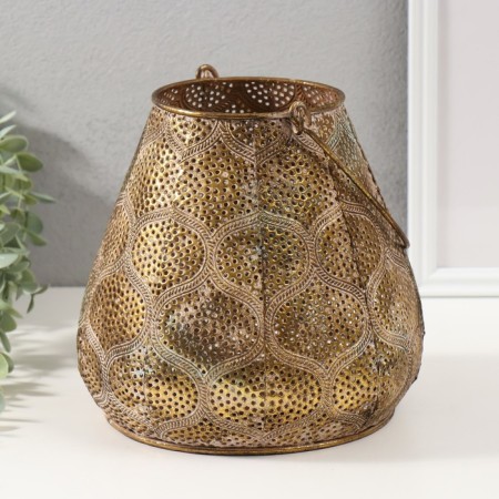 Summary Metal for 1 candle "Pattern. Pokkovka" aged gold 20.5x20x20.5 cm-2