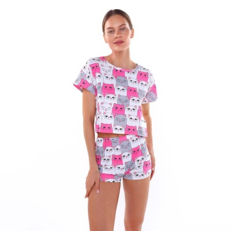 Female homemade set (T -shirt/shorts), pink color, size 46 (m)