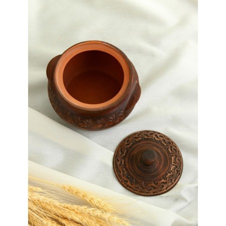 A baking pot with a lid "Loli", decor, red clay, 0.6 l, mix-6