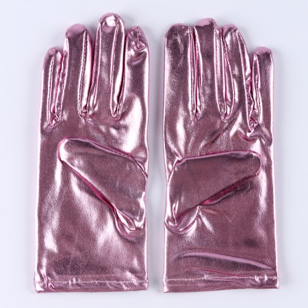 Carnival accessory- gloves, pink metallic color, artificial leather-4