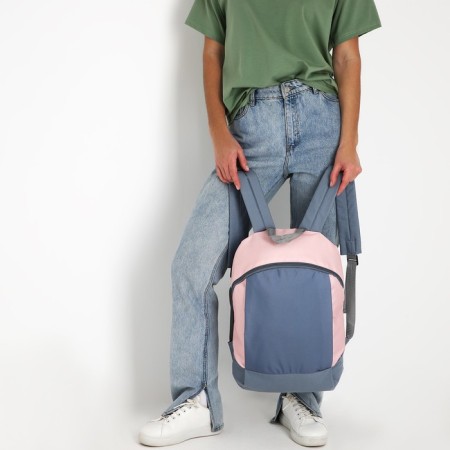 School textile Backpack 46x30x10 cm, vertical pocket, gray color, pink-9