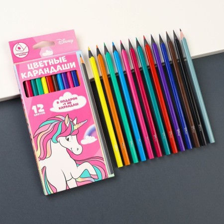Colored pencils, 12 colors, trihedral, Minnie Mouse and Unicorn-1