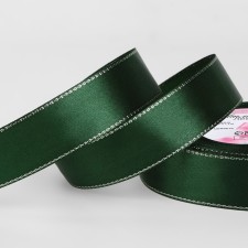 A satin ribbon “Silver threads”, 25 mm × 23 ± 1 m, green color No. 049