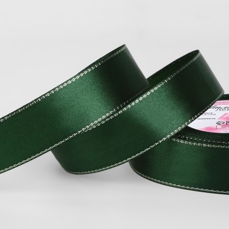 A satin ribbon “Silver threads”, 25 mm × 23 ± 1 m, green color No. 049