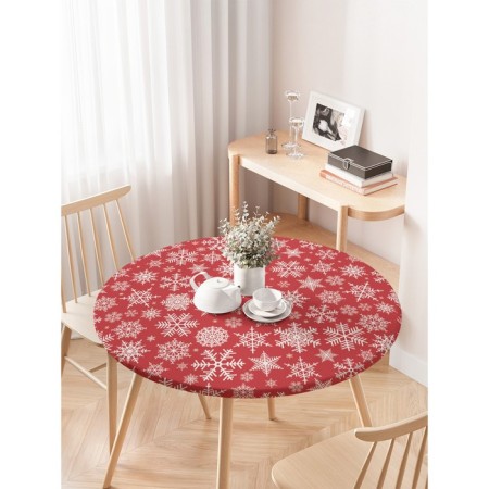 The tablecloth "Christmas snowflakes", round, oxford, elastic band, size 120x120 cm, diameter 75-100 cm-2