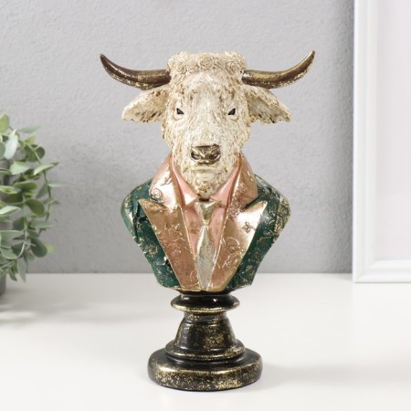 Souvenir Polystone Bust "White Bison in a jacket with a tie" 16x11.5x25 cm