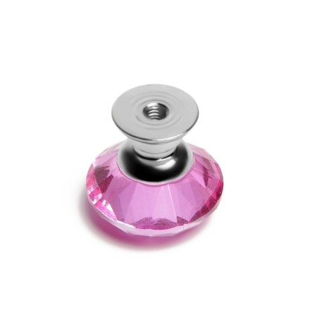Handle button cappio, pink color "diamond", glass, d = 25 mm-7