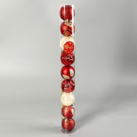 Set of balls plastic D-6 cm, 9 pcs "Melody" waves of the Christmas tree, red white-1