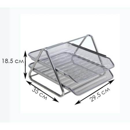 Horizontal paper tray, 2 compartments, metal mesh, gray-1