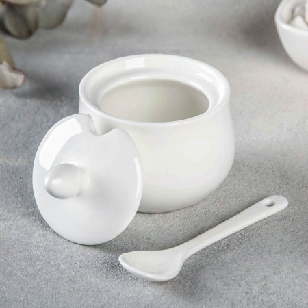 Porcelain sauce with a spoon Wilmax, 130 ml, d = 7 cm, white color-1