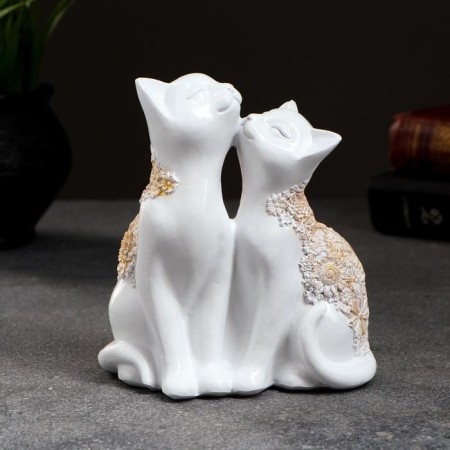 Figure "Cat and Cat" White with gold, 14x13cm-3