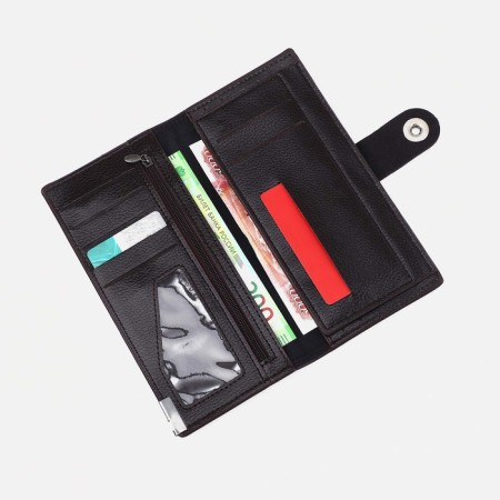 Male purse on a magnet, department for bills, for maps, for coins, dark brown color-2