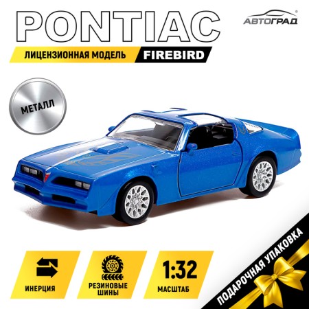 Metal machine Pontiac Firebird, 1:32, doors, inertia, blue color open