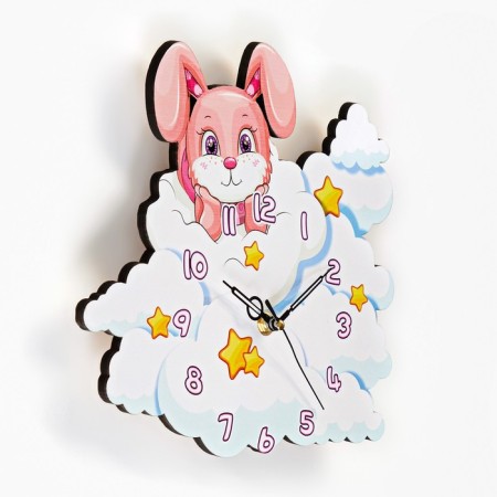 Watch walls, series: children's, "bunny on the cloud", discrete move, 23 x 25.5 cm, 1 aa-4