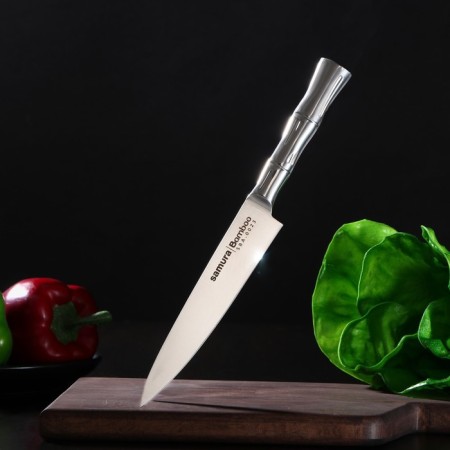 Kitchen knife samura bamboo, universal, blade 15 cm, steel hilt