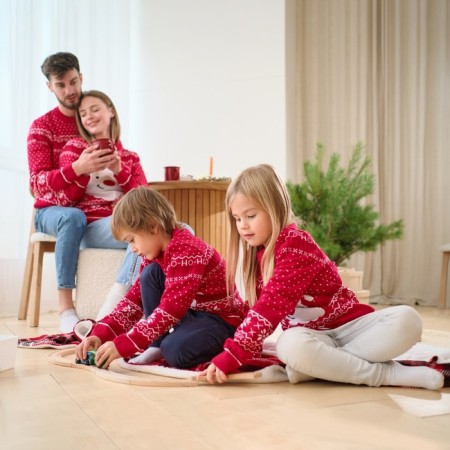 Knitted children's jumper KAFTAN "Santa" size 34, (122-128 cm)-9