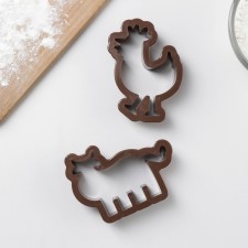 A set of cookies for cookies “Goby and a cockerel”, 2 pcs, 14 × 13 × 2 cm, brown color