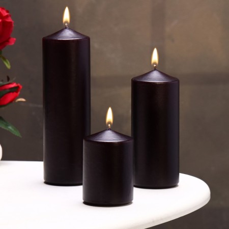 Set of candles - cylinders 3B1 (6x14 cm, 6x19 cm, 6x8.5 cm), black