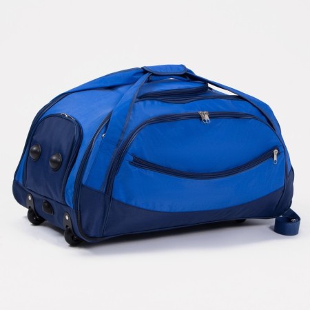 Road bag on wheels, a lightning department, shoe department, 3 outer pockets, a long belt, blue color/Vasilent
