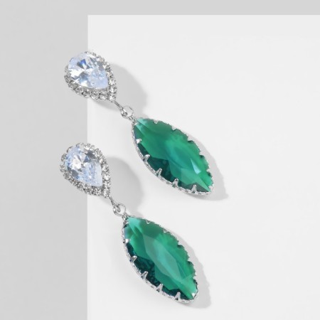 Earrings with rhinestones "Eden" almonds, white-green color in silver-1