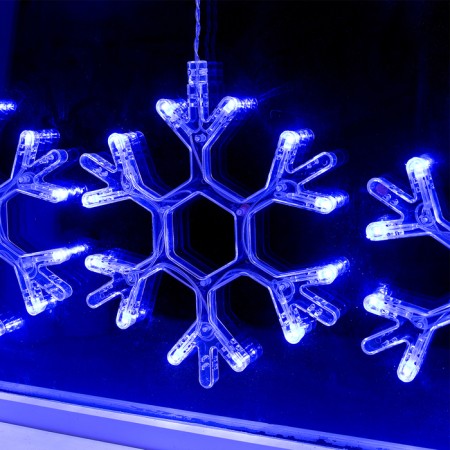 Garland “fringe” 2.4 × 0.9 m with nozzles “snowflakes”, ip20, transparent thread, 150 LED, glow blue, 8 modes, 220 V-2