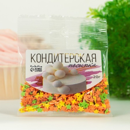 Confectionery Sprinking "Stars": yellow, green, orange, 20 g-1
